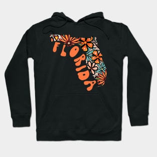 Florida State Design | Artist Designed Illustration Featuring Florida State Outline Filled With Retro Flowers with Retro Hand-Lettering Hoodie